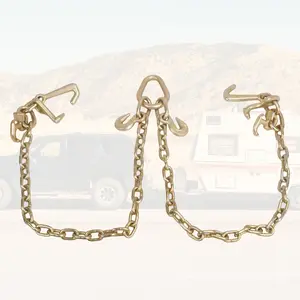 XKV 3Ft G70 V-Chain Bridle with RTJ Cluster Hooks Grab Hooks & 3/8"x 35" G70 V-Chain Bridle with Clevis Snap Hook,4700LBS Working Load,For Flatbed Trailer Wrecker Recovery