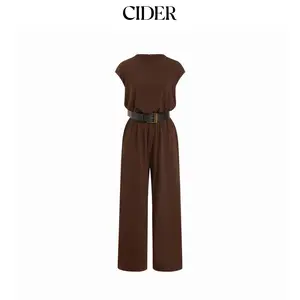 Cider  Round Neckline Oversized Jumpsuit with Belt