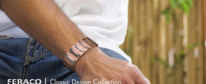 Feraco Copper Bracelet for Men, 3X Ultra Strength Magnetic Bracelets, 99.99% Pure Copper with 3500 Gauss Neodymium Magnets, Adjustable