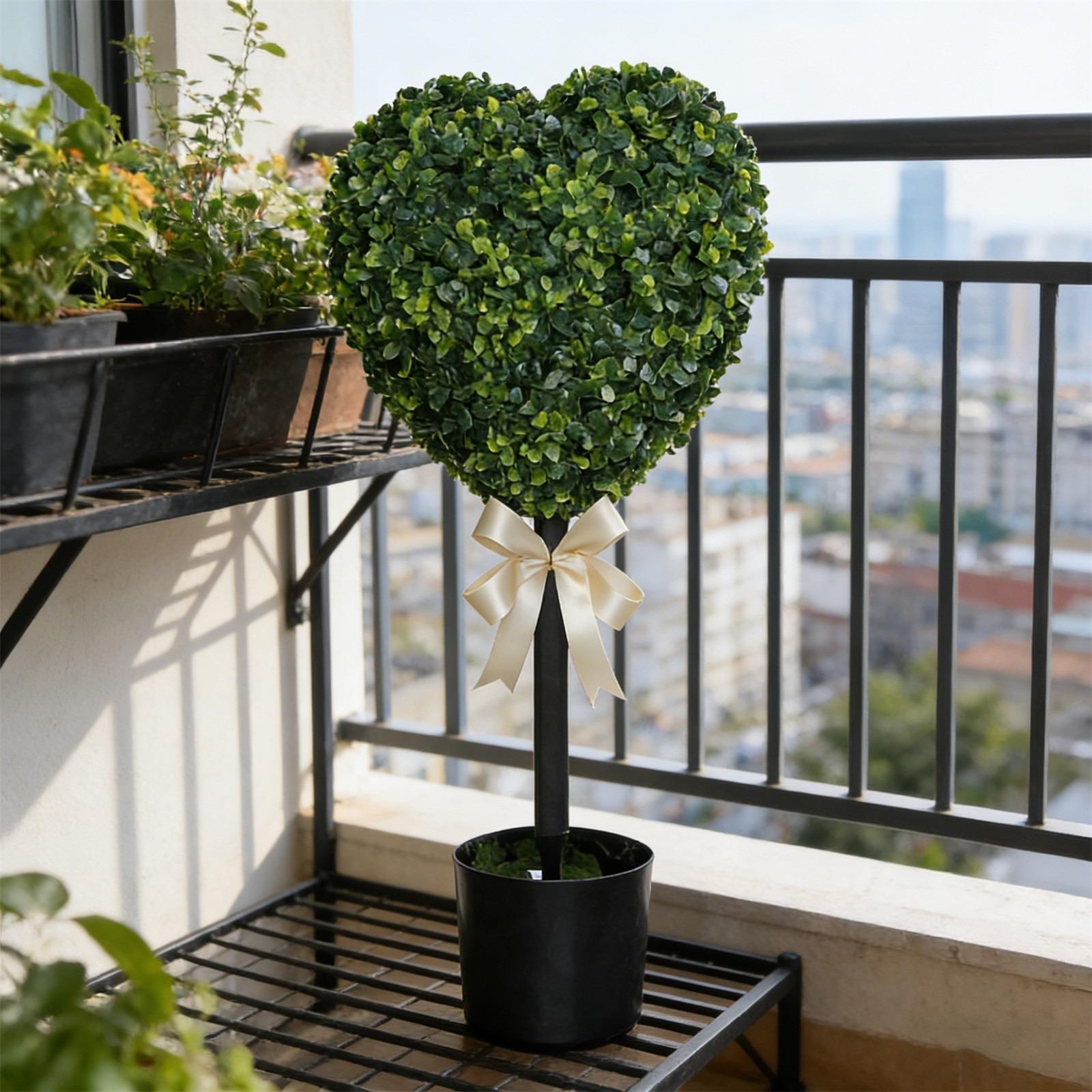 Heart-Shaped Artificial Boxwood Topiary Tree with Pot | Valentine's Day Romantic Decor | Indoor Outdoor Faux Plant for Porch & Entryway | Maintenance-Free Spring Home Accent