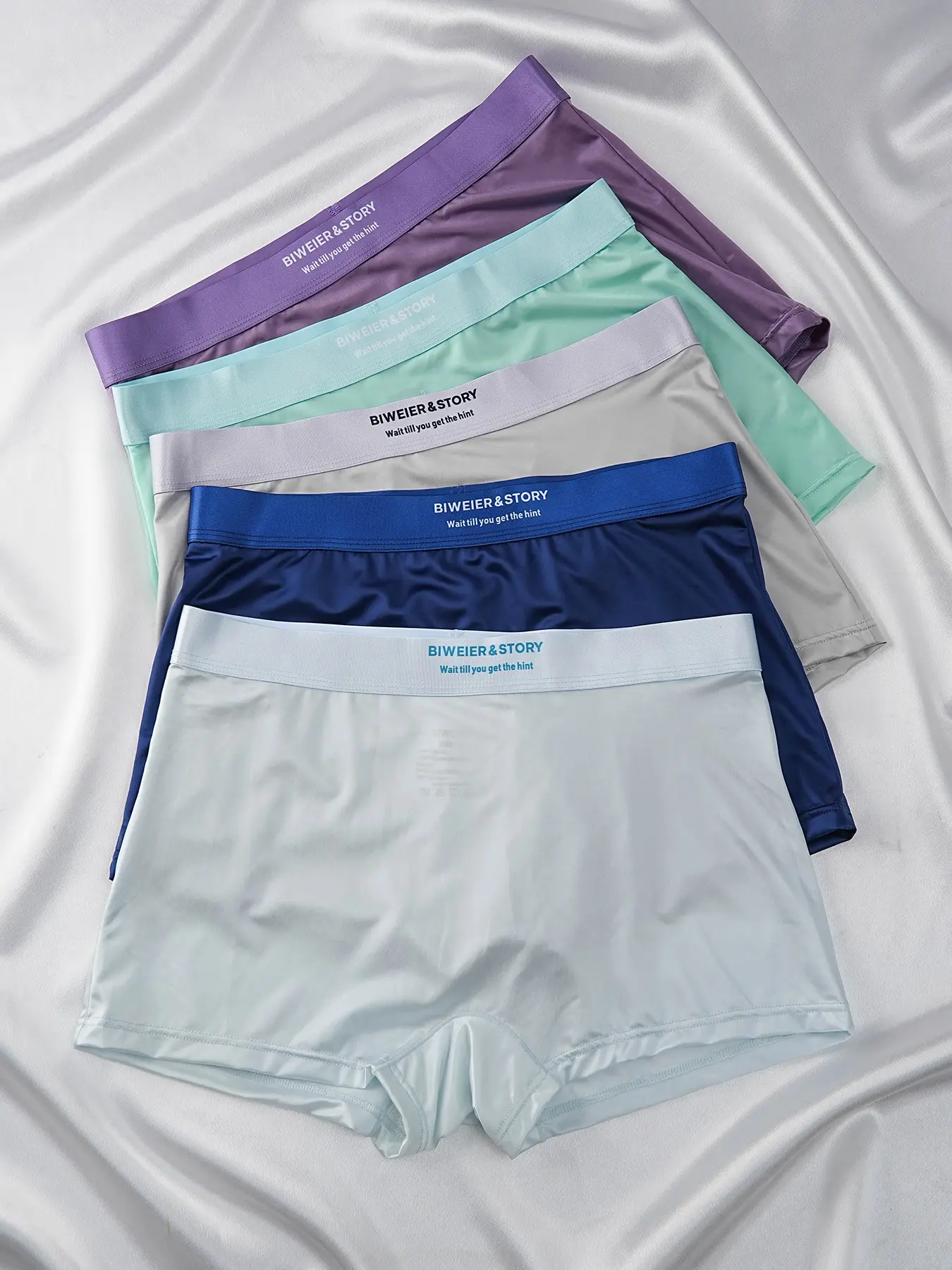 5 Pcs Biweier Satin Nylon Boyshorts, Morandi Color, Women's Breathable Shorts, Cool Comfort, Luxury Silk, Home & Vacation Wear