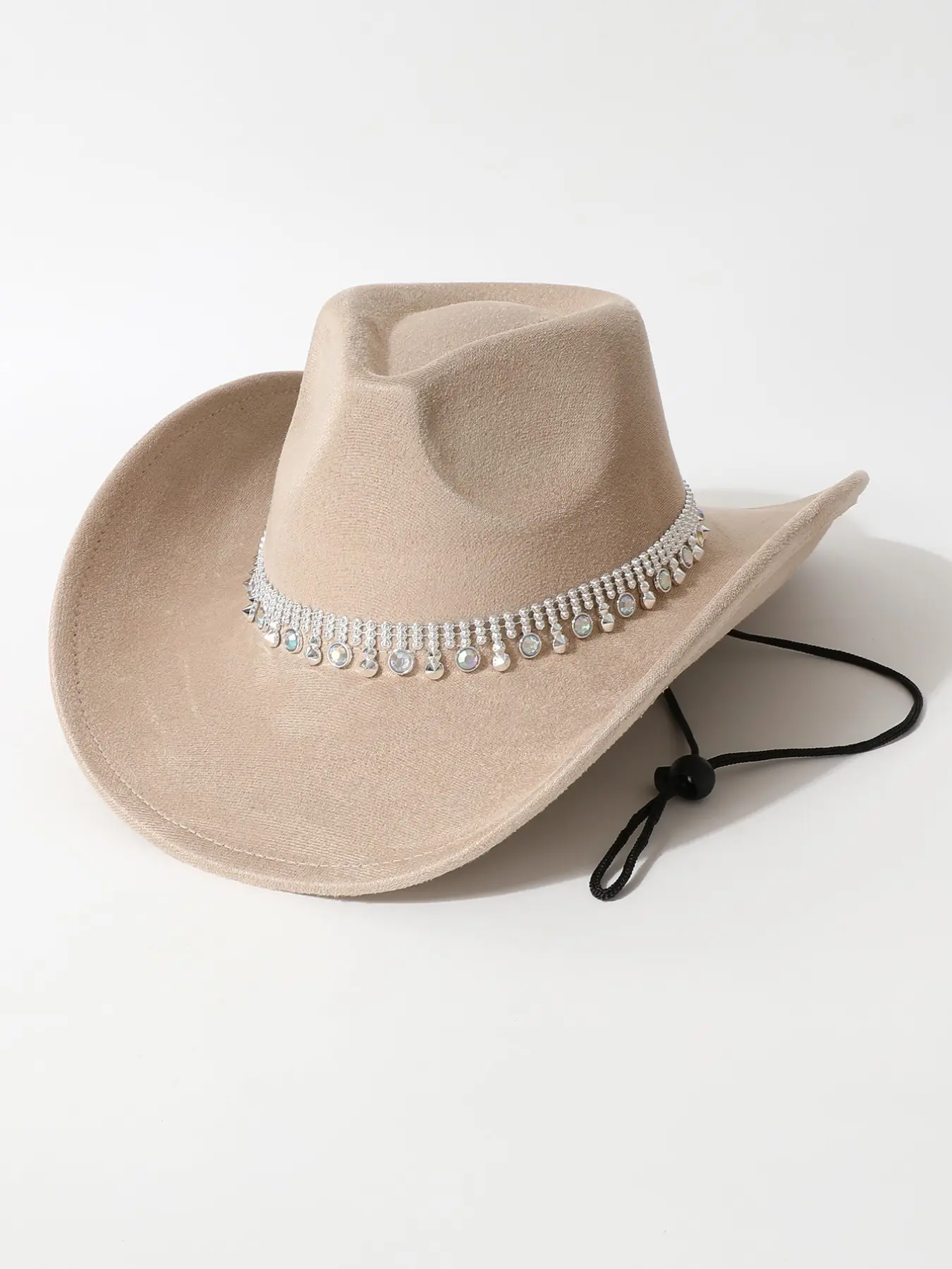 Women's Rhinestone Hat Chain Decorative High-Quality Windproof Large Brim Hat, Western Cowboy Hat, Fashionable Jazz Hat for Parties, Adjustable Hat, Fashionable Hats