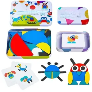 Wooden Tangram Geometric Shape Magnet Puzzle for Children's Shape Recognition Wooden Tangram ShapeToy