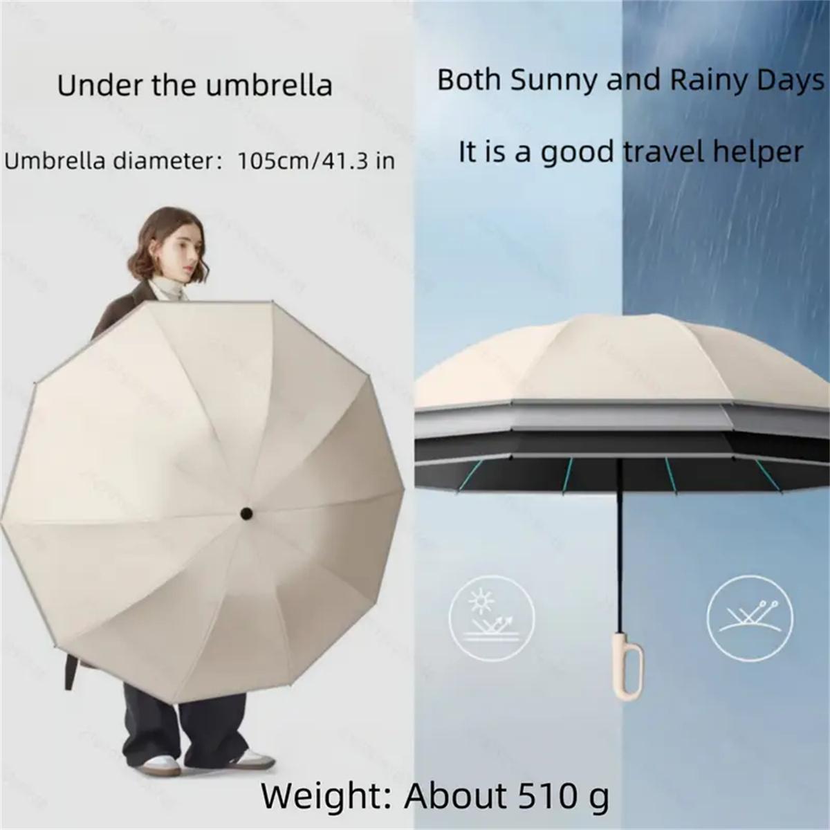 Portable Folding Umbrella, 1 Count 46 Inch Windproof Umbrella with Reflective Strip, Durable 10 Rib Design Umbrella for All Weather, Wind Resistant Umbrella