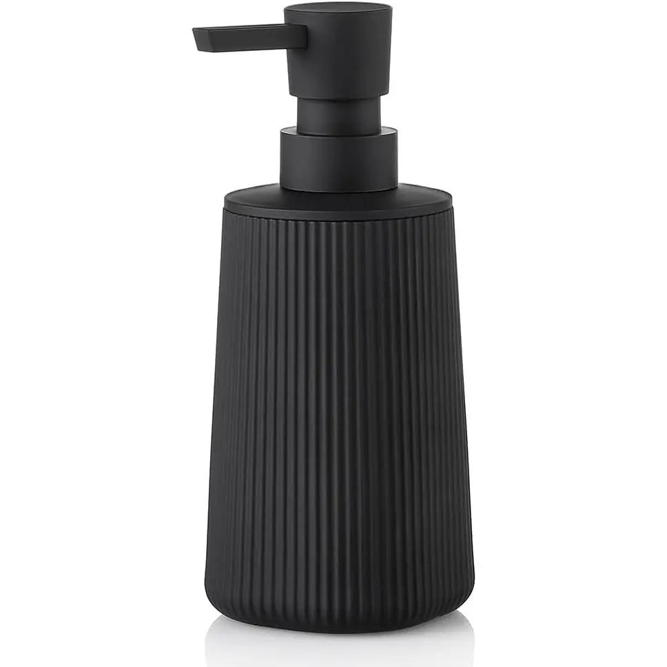 Small Soap Dispenser for Bathroom and Kitchen, Modern  Striped Style Plastic Hand Soap Dish Soap Dispenser with Pump Matte Black
