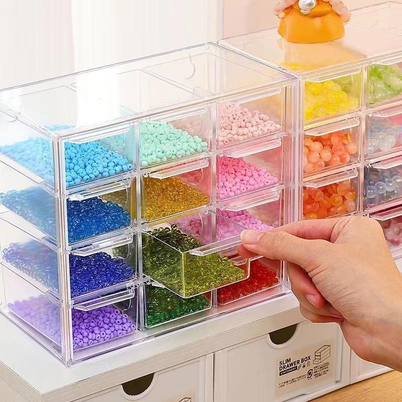 DIY Handmade Bead Storage Box Drawer Style Dust proof Desktop Handmade Bead and Sorting Box Transparent Material Box Durable Plastic Organizers Clear Organizer