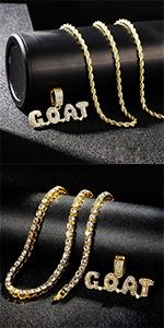 14k Gold Silver Plated Hip Ho Rapper Pendant Chain Necklace for Men-Iced Out Diamond King Pendant with 22 Inch Rope Tennis Chains