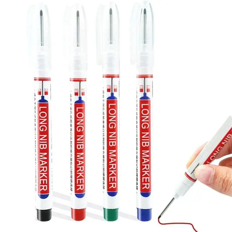 4 PCS Long Head Deep Hole Marker Pens,0.78in Long Nib Marker, Longs Nose Markers, Waterproof Construction Markers Marking Tool,Permanent Markers Carpenter Ink marker Pens,Metal marking Pens