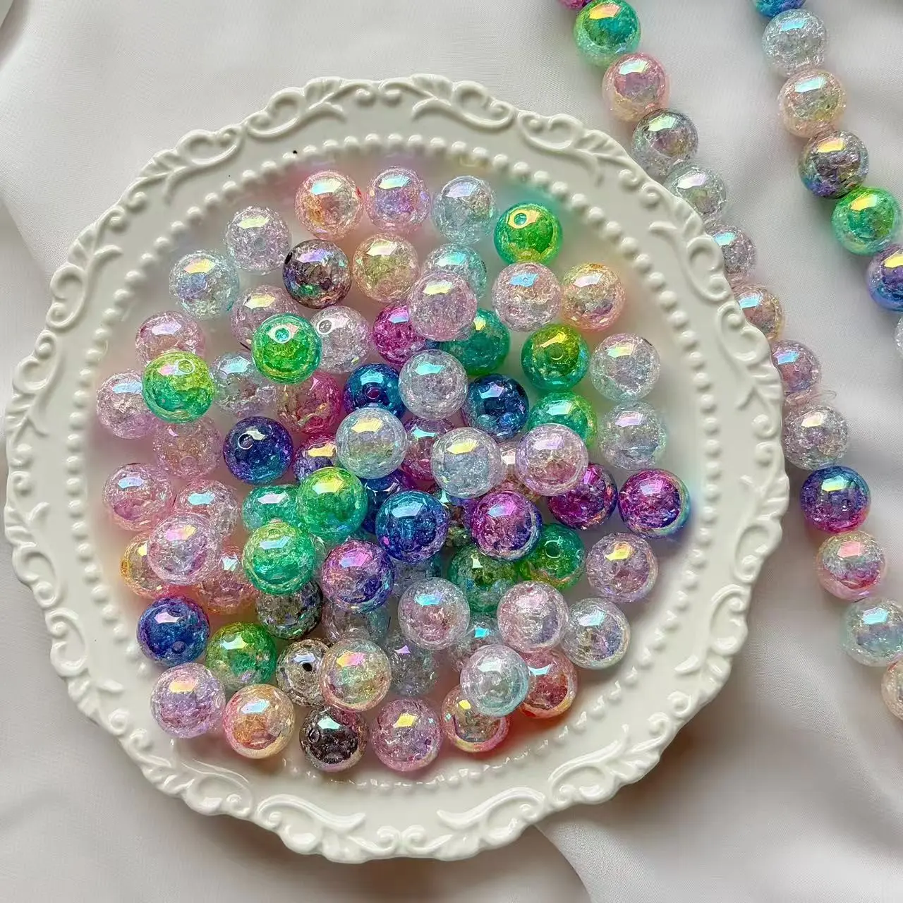30/50pcs DIY Bracelet Making Kit – 16MM Crackle UV Beads, Colorful Mixed Ice-Crackle Acrylic Beads, Bead Set for Jewelry, Beaded Bracelet, Friendship Bracelets, Phone Charms, Gift for Girls & Beginners, Beading Making, Jewelry Making Supplies