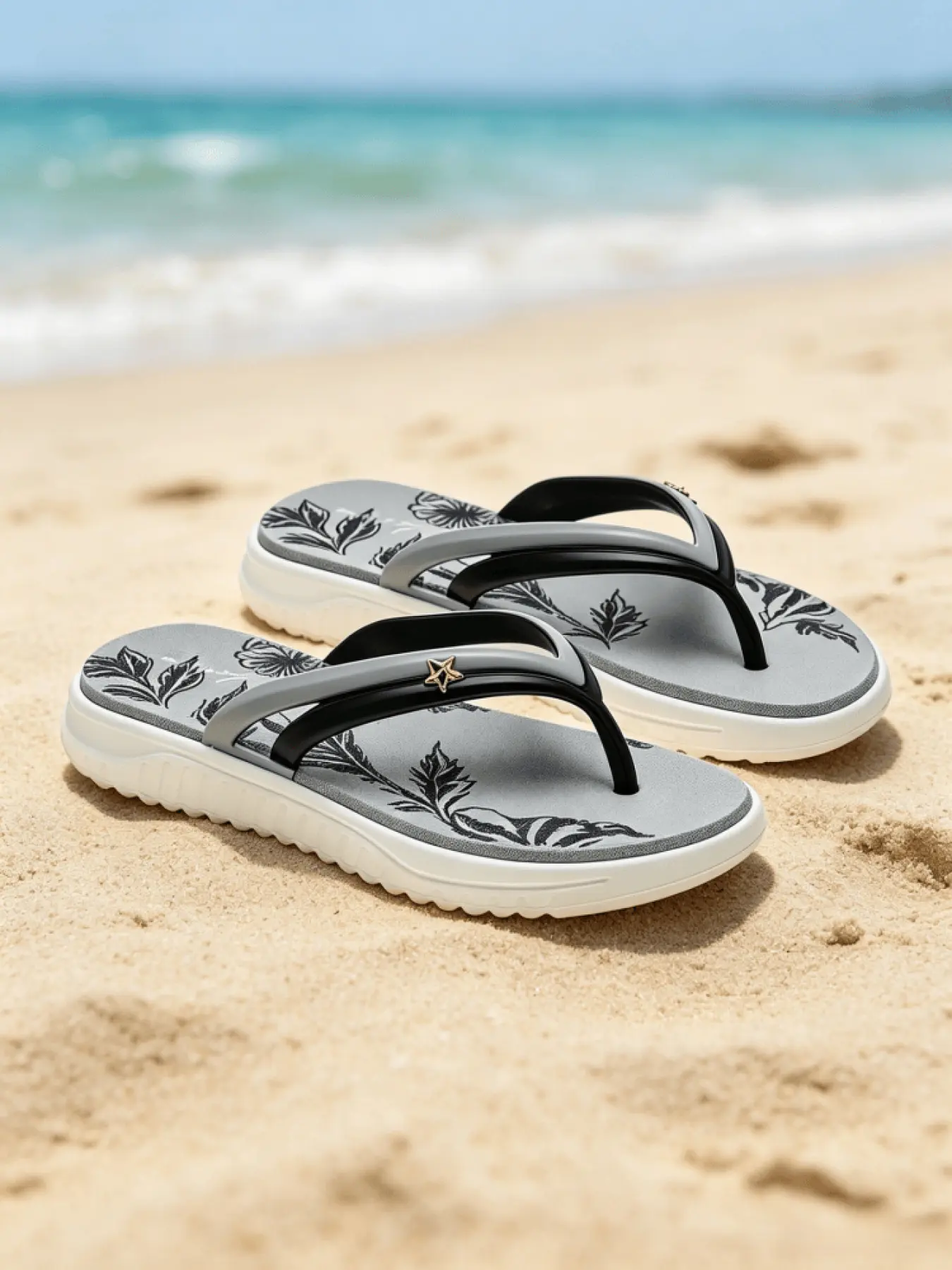 1 Pair Women Color Block Star Lift Flip Flops Sandal, Summer Korean Vacation Style Floral Insole Cushioned Anti-slip Sole For Beach Shopping Home & Short Trips