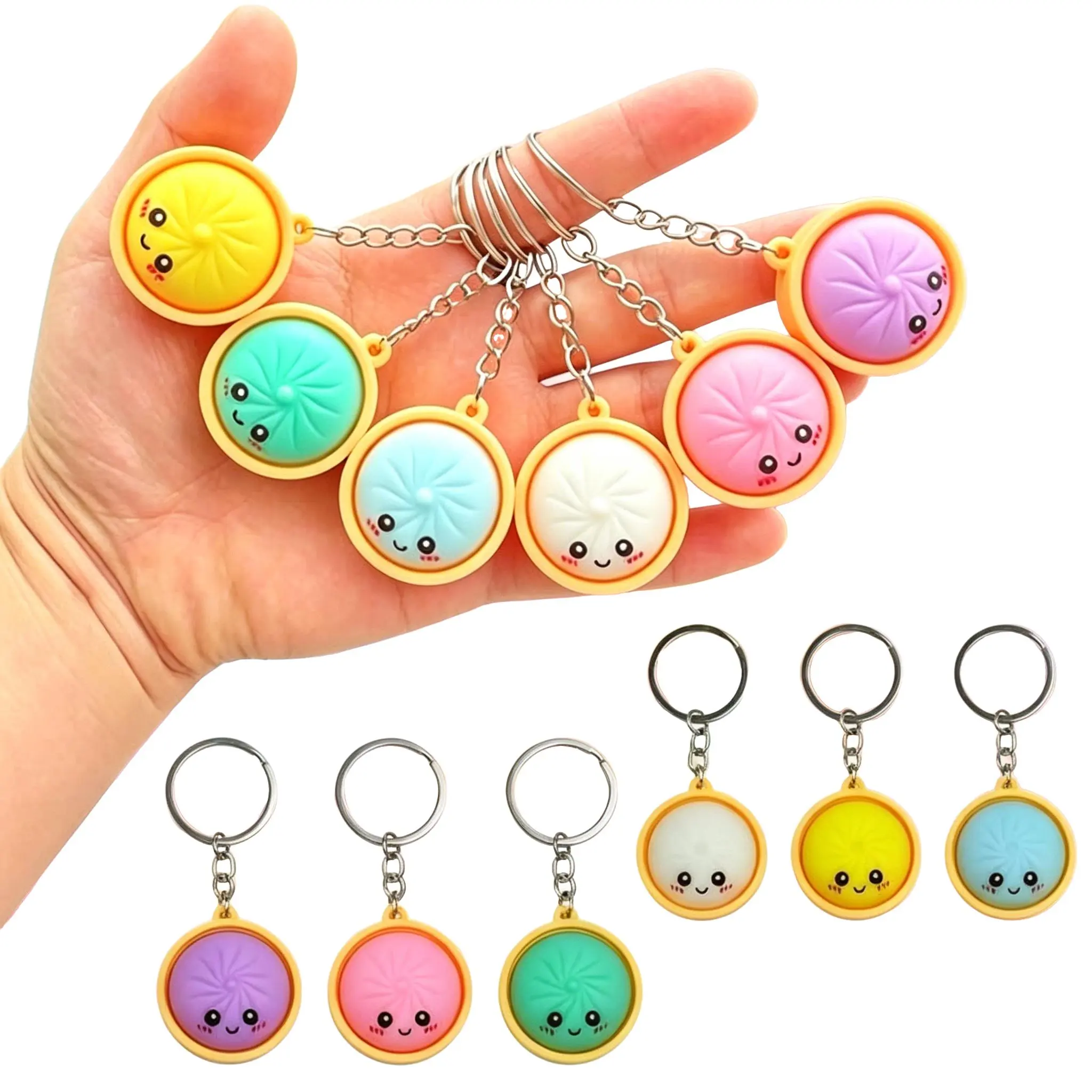 12 Pack Cute Dumpling Keychain Set with Mini Steamer Key Rings, Keychain Accessory, Creative Bag Charms Pendants, Party Favors, Prizes & Holiday Small Gifts, Size: 0.98 Inches