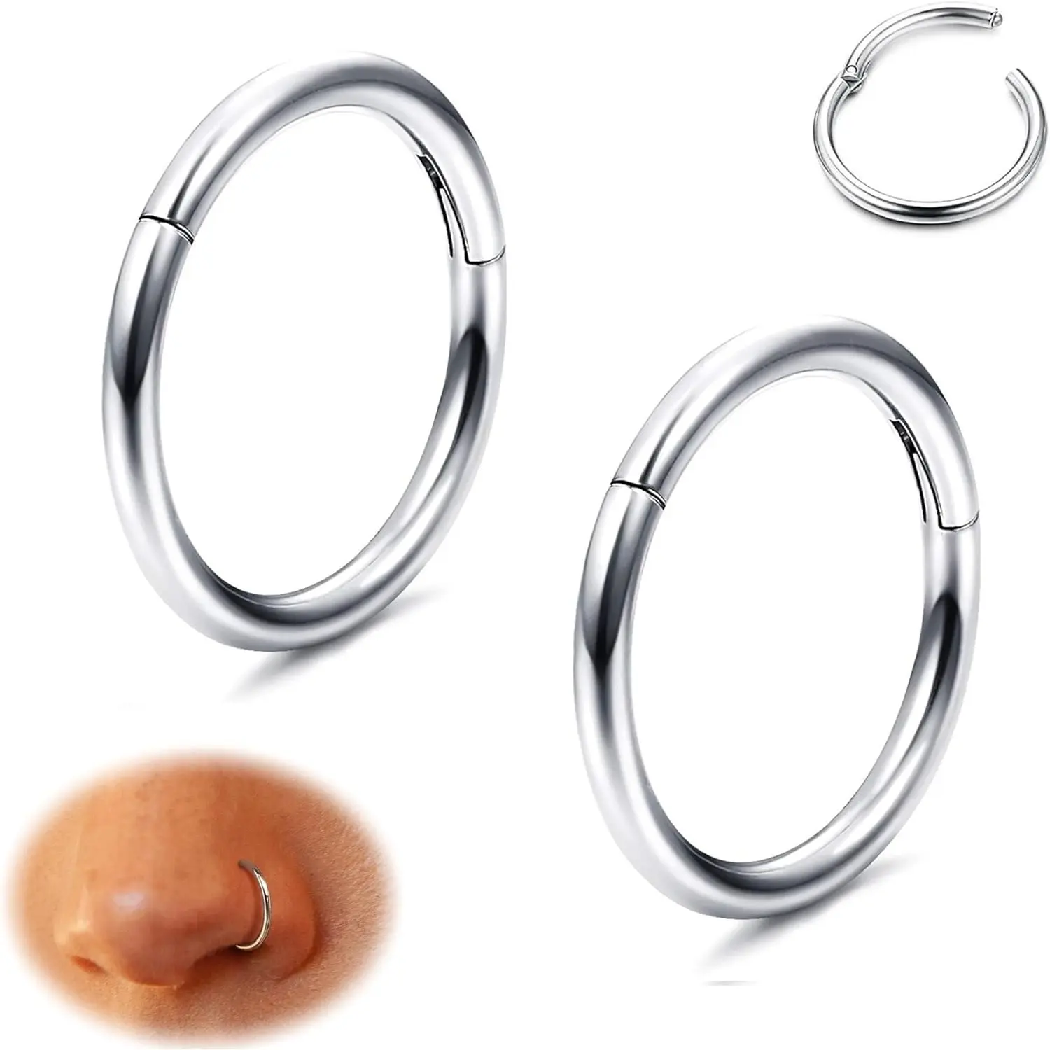 16 Gauge G23 Titanium Hinged Click Hoops - 1.2mm 15/32 Inches Hypoallergenic Body Jewelry for Helix, Lobe Piercings, Male & Female Daily Wear