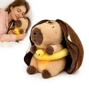 Cute Capybara Breathing Plush Toy - Animal Merch with Gentle Light, Kawaii Aesthetic Blanket Style, Soft Cuddle Stuffed Animal with Duck Ring, Kids' Sleep Companion, Dorm Room Decor, Birthday Gift