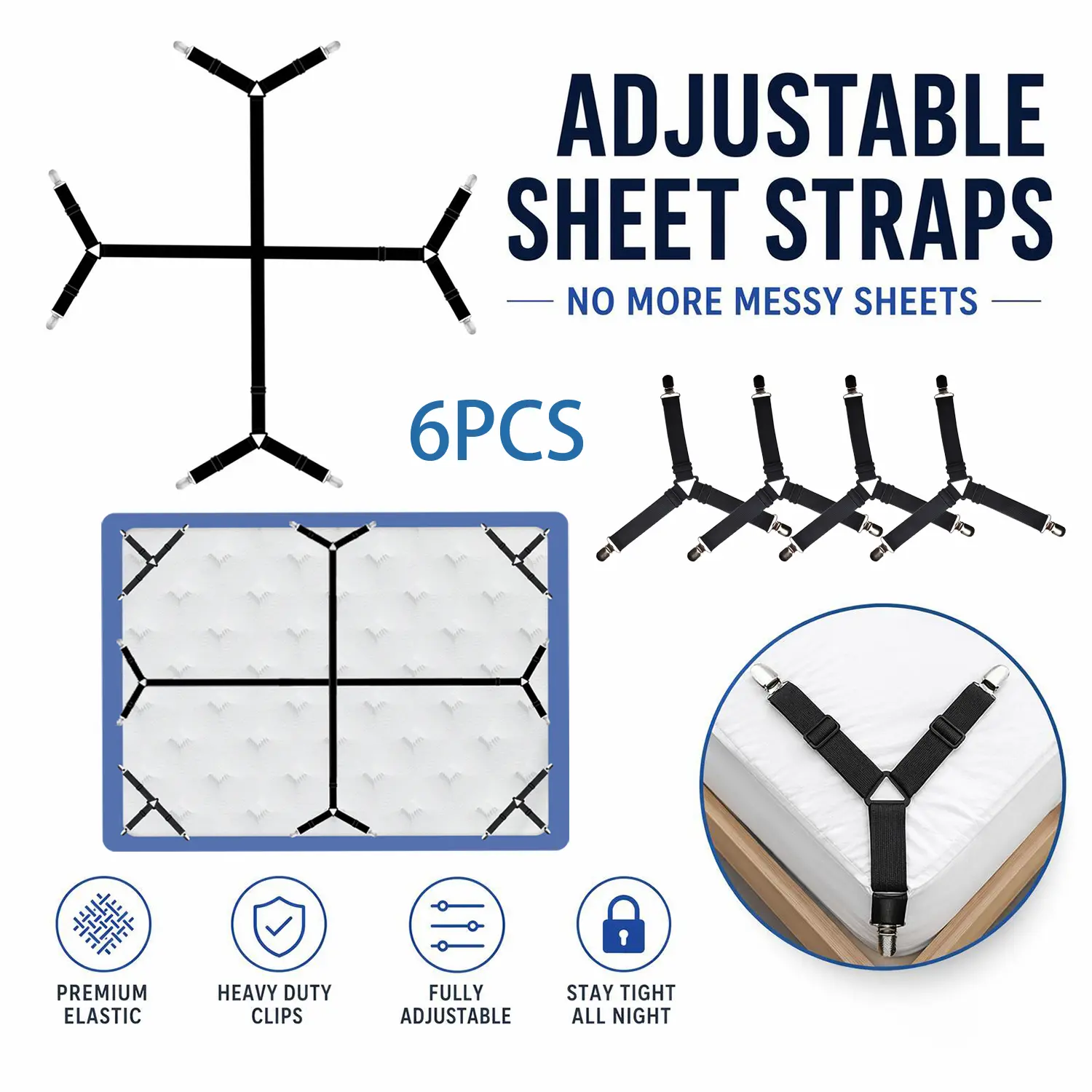 Adjustable Bed Sheet Fasteners Straps, Triangle 3-Clips Mattress Sheet Holder, Anti-Slip Quilt Cover Fixing Clips for Fitted & Flat Sheets