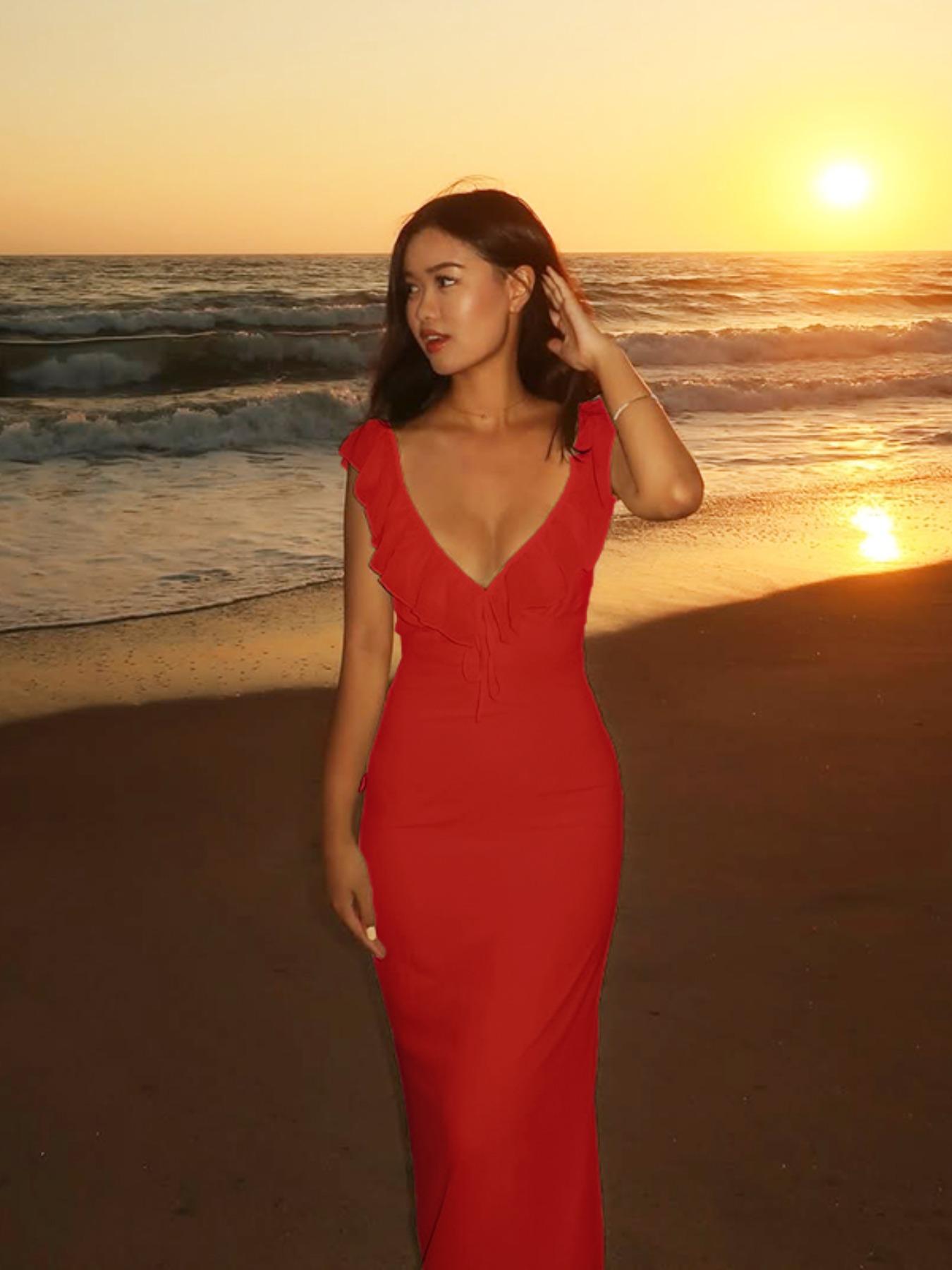 Women's Plain Tie Front Dress, Elegant Fashion Casual Backless Dress for Daily Outdoor Wear, Women Dress for Summer, Elegant Romantic Dress, Womenswear