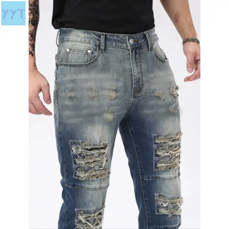 Boys' Ripped Look Slim-Fit Elastic Stretch Jeans, Casual All-Season Machine-Wash Streetwear Bottoms