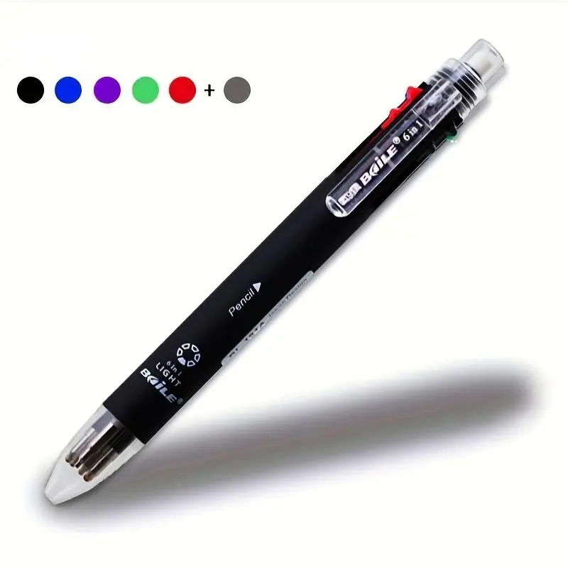 1pc 6 In 1 Multicolor Ballpoint Pens 5 Colors Ball Pen 1 Automatic Pencil With Eraser For Office Writing Supplies Stationery，school supplies, and teacher gifts (5-color ballpoint pen+1 color automatic pencil lead=6-in-1)