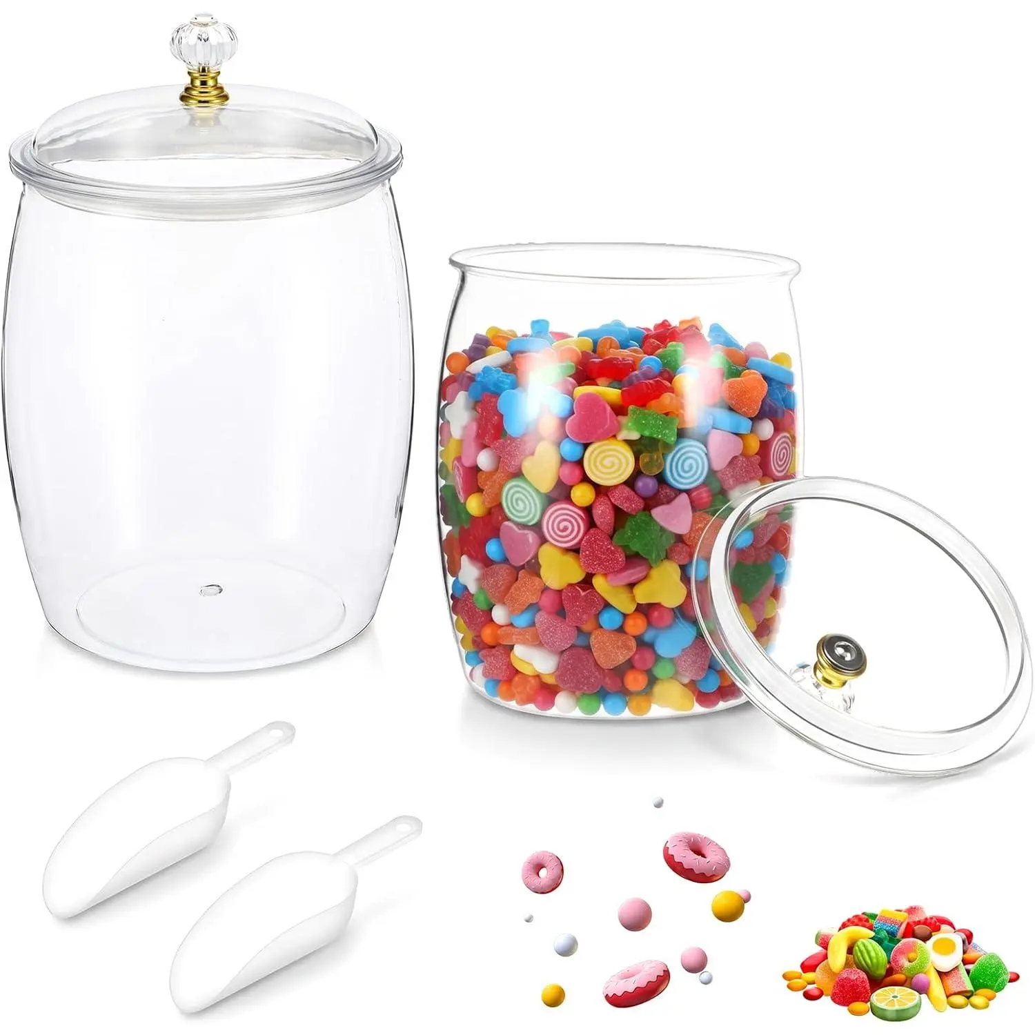 2 count Candy Jars with , Clear Plastic Cookie Airtight Sealed Storage  Containers Candy Buffet Container for Wedding  Kitchen Bar Decoration Coffee Cereal Pasta Snack
