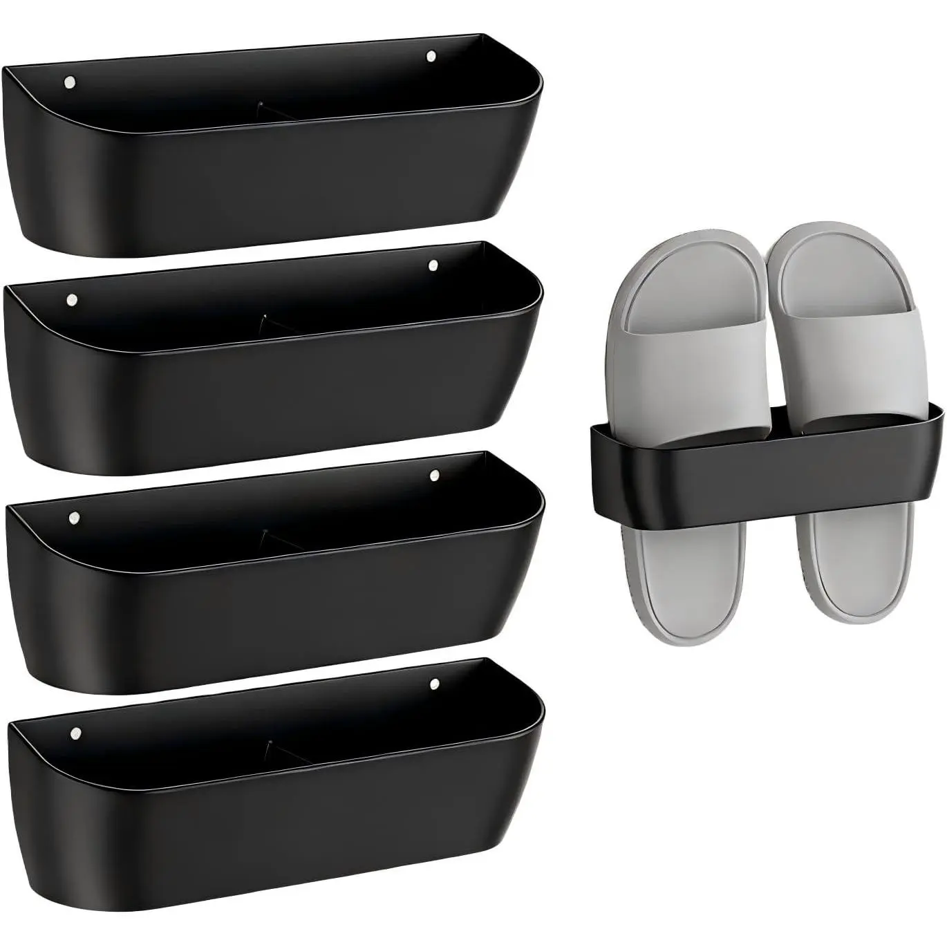 Wall Mounted Shoe Rack 4-Pack with Sticky Strips – Plastic Shoe Holder for Door & Wall, RV Shoe Storage Hanging Shoe Organizer for Home, Wall Shoe Rack for Closet Hanging – Black