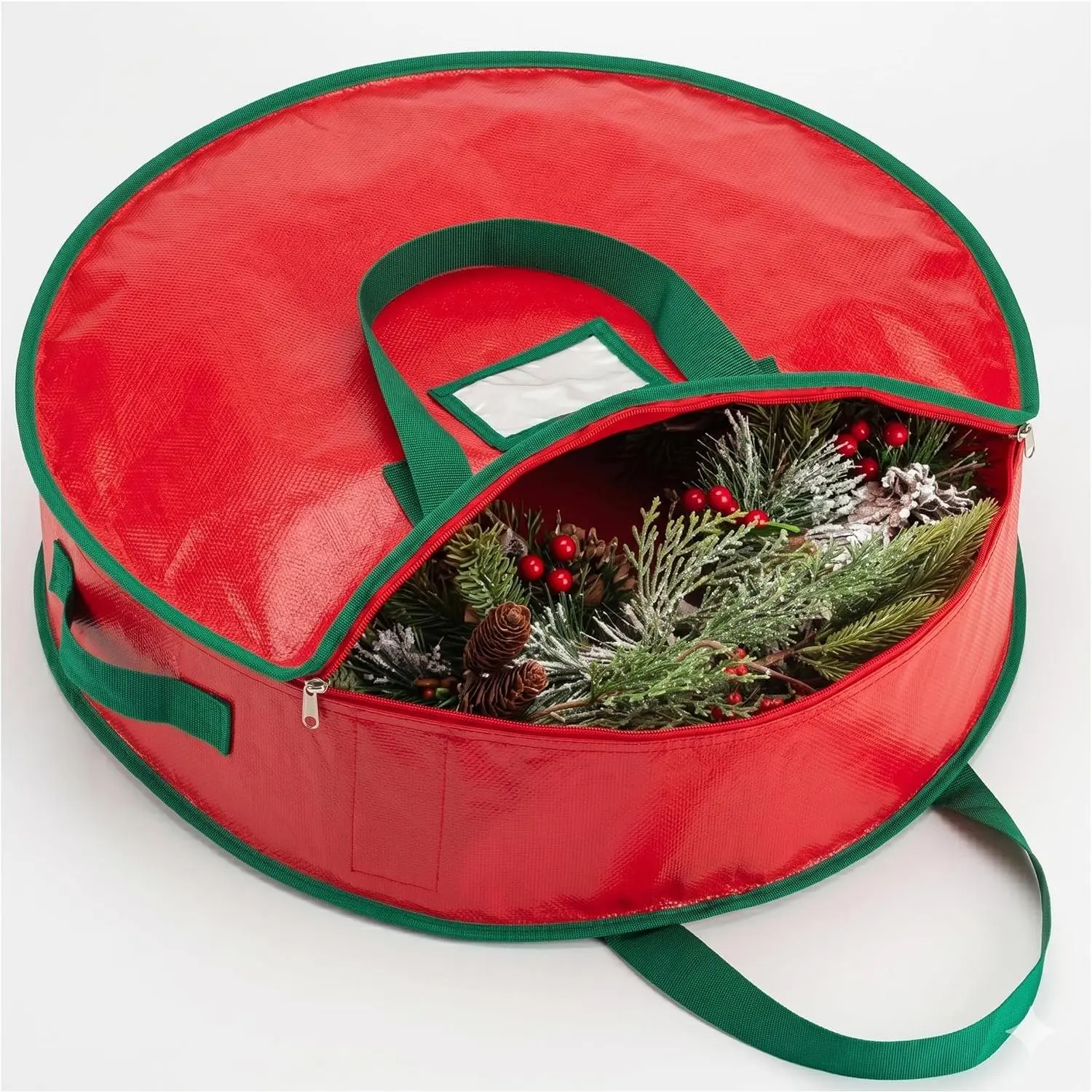 Christmas Wreath Storage Bag 24 Inch – Durable Tarp Material Wreath Storage Container with Zipper & Sturdy Handles, Protects Holiday Decor from Dust & , Fits Multiple Wreaths, Red