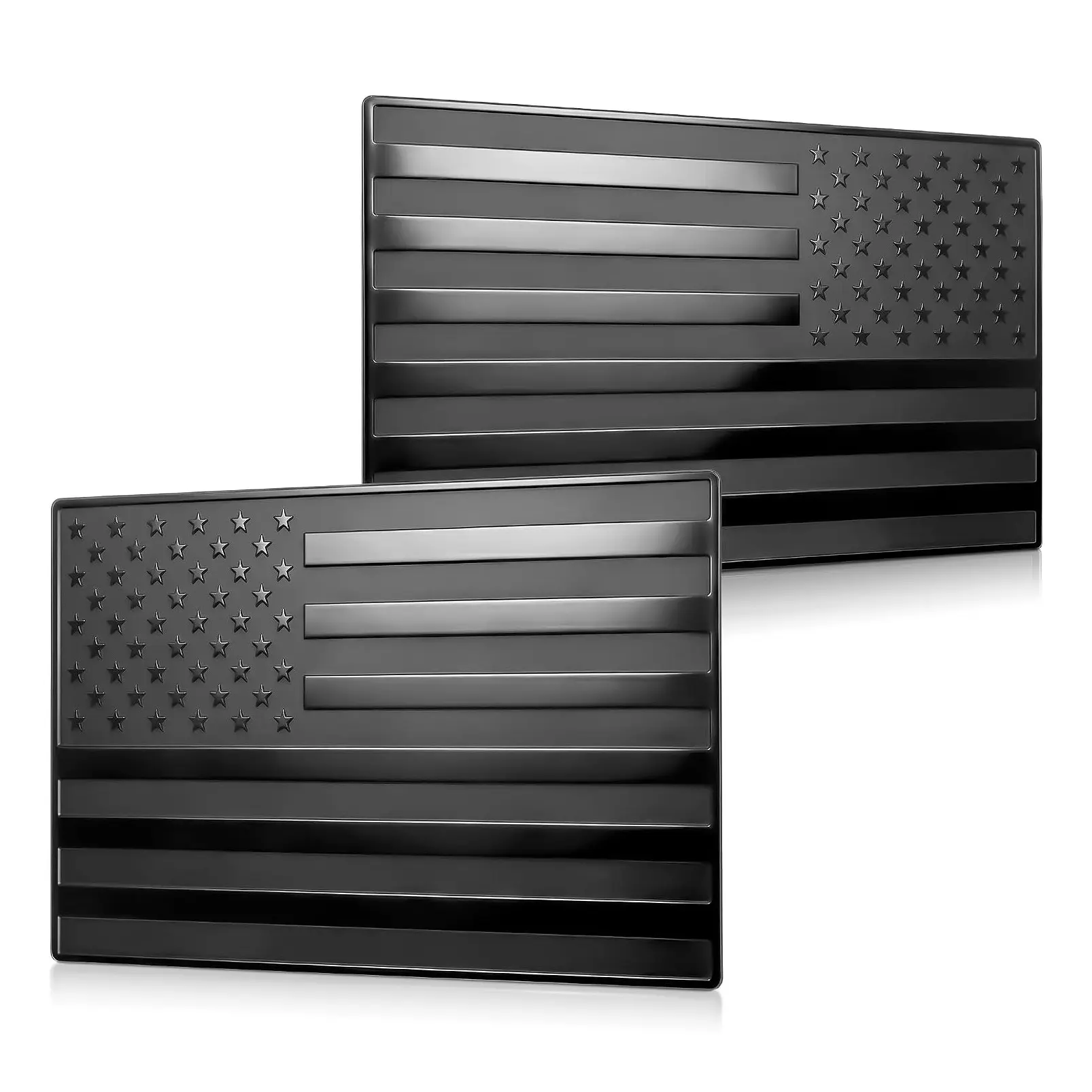 3D Embossed Aluminum Black American Flag Decal for Car Truck SUV Motorcycle Laptop – 1 Pair 5"x3" Brushed Metal Stripes Matte Black UV-Proof Rust-Free US Flag Stickers Patriotic DecalsGift