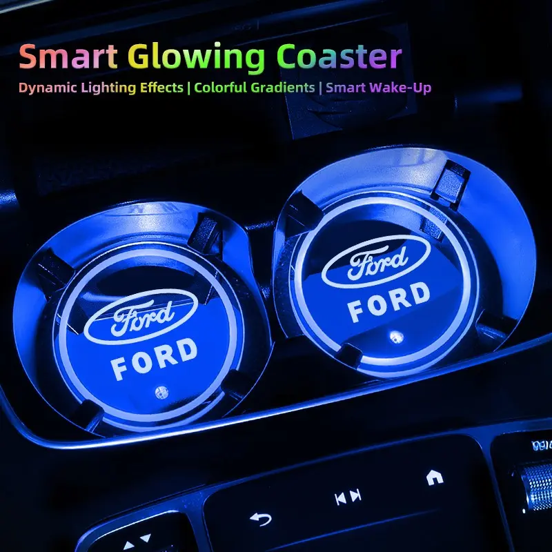 LED Car Cup Holder Light Luminous Coaster Water Cup Pad, Led Cup Holder Lights For Car, Car Interior Accessories, For Ford Mustang F150 Explorer Expedition Escape Bronco Fiesta Focus Ecosport Ranger Mondeo F250 F350 Kuga Fusion Taurus