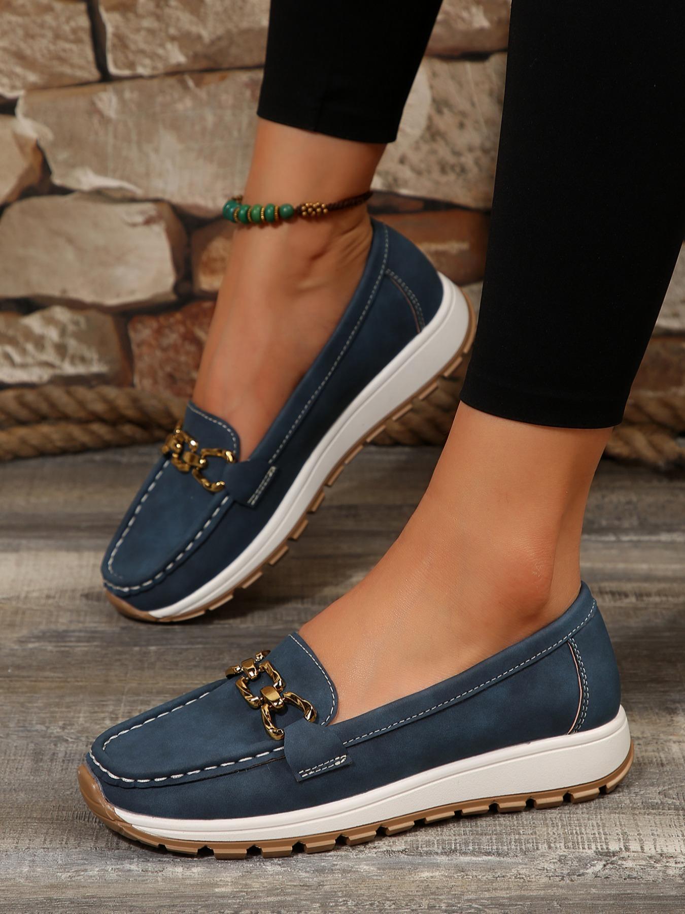 Women's Casual Sporty-On Low-Top Shoes, Lightweight Comfortable Fashion Round-Toe PU Leather Shoes with Decoration, On Style Women's Casual Sporty-On Low-Top Shoes, Lightweight Comfortable Fashion Round-Toe PU Leather Shoes with Decoration, On Style