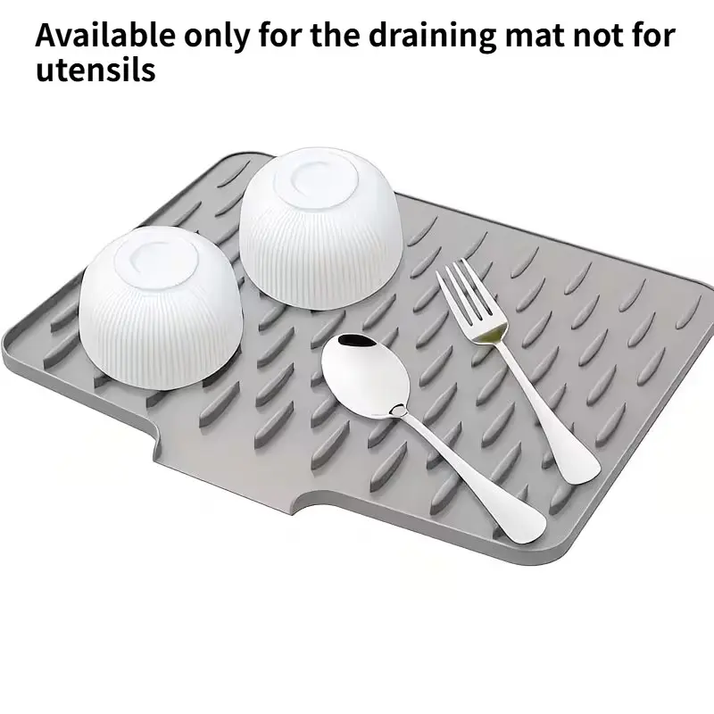 Kitchen Non-Slip Silicone Drain Mat, Cutlery Organizer Rack, 40cm X 32cm, Draining Design, Heat Resistant, Easy Clean, for Countertop, Sink, Fridge