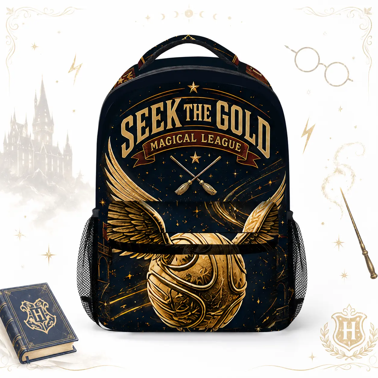 Harry Potter Golden Snitch Quidditch Backpack Student Wizarding World Large Capacity School Bag Magic League Print Travel Rucksack,sport backpack