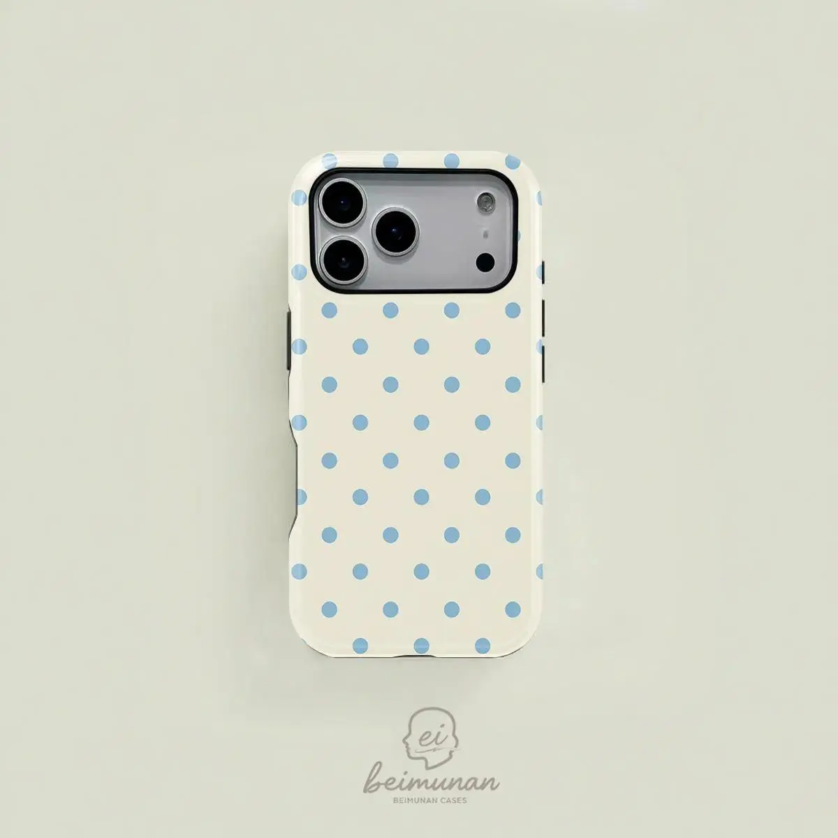 Simple Cream Base Light Blue Polka Dot Phone Case, Fade Resistant. Compatible with Apple 17/16/15/14/13/12/11/X and Samsung S26/25/24/23/22/21 phones. Shockproof phone case — lightweight, stylish, and durable.