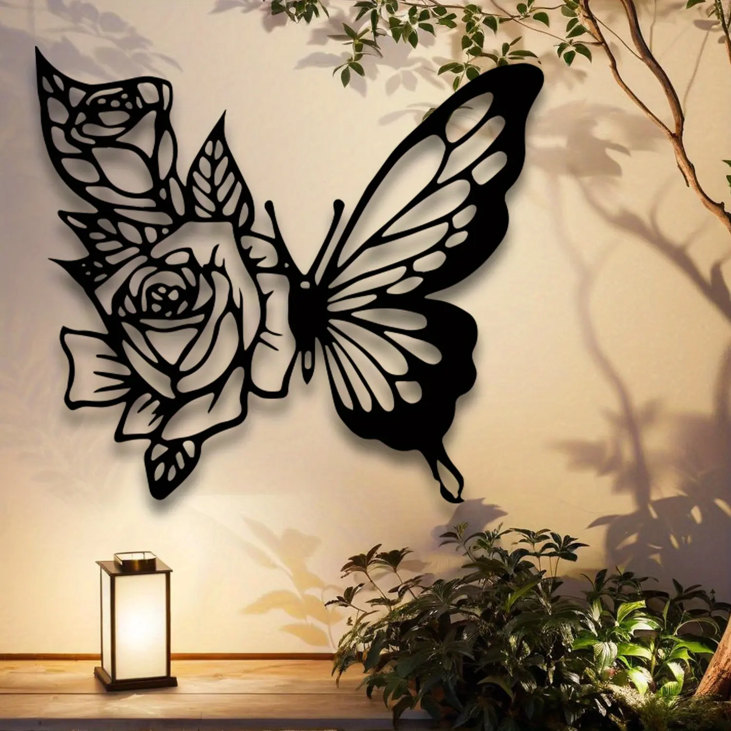Metal Butterfly Wall Decor - Elegant Artistic Metal Flower and Butterfly Sculpture, 15.75" Wall Art for Living Room or Bedroom, Perfect for Home Decor, Living Room Artwork|Elegant Wall Decor|Metal Artwork, Butterfly Decorations