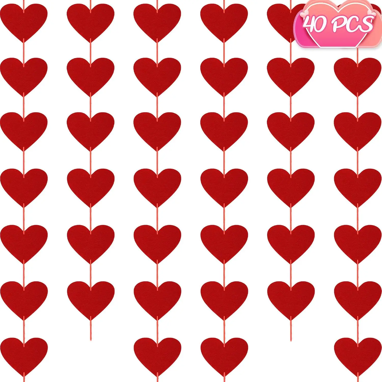 40 count Valentines Day Decor,  Banner with Felt Hearts,  Valentines Day Decoration Indoor Outdoor Valentine's Day Party Banner for Wall Fireplace Office  Decor