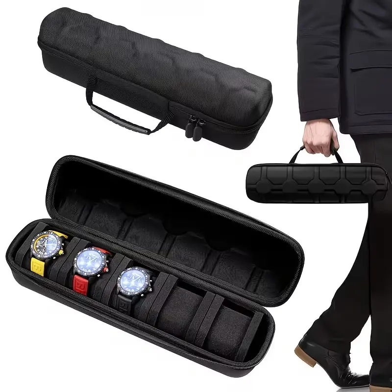 5-Compartment Watch Storage Box, Unisex Hard Shell, Soft Handle, Portable, Shockproof, Travel-Friendly, Home & Travel Use