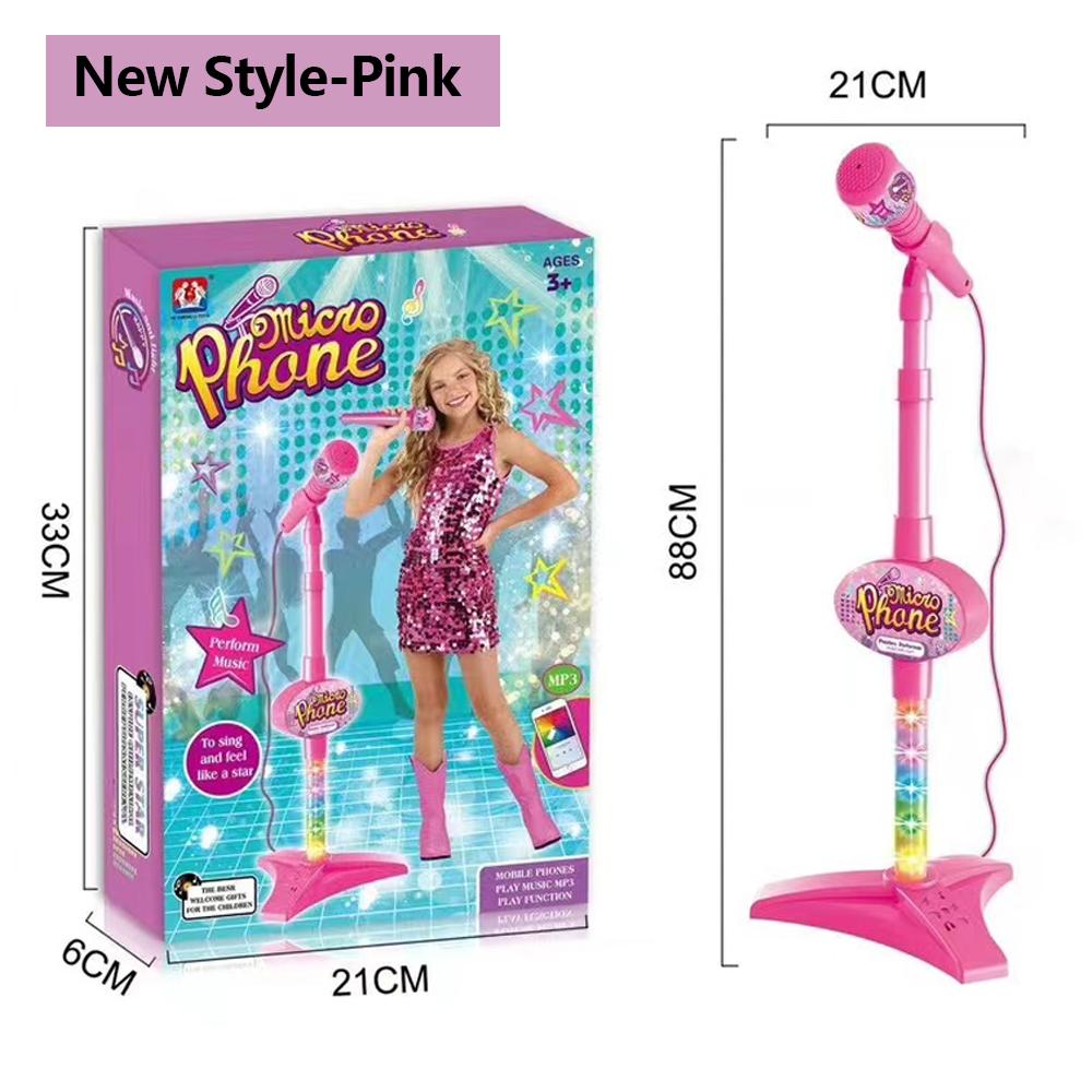 Kids Microphone with Stand Karaoke Song Music Instrument Toys Brain-Training Educational Toy Birthday Gift for Girl Boy LED Adjustable
