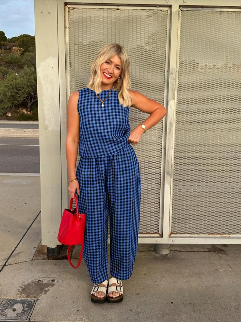 【Plus Size】 Women's Plaid Print Tank Top & Wide Leg Pants, Casual Two-Piece Set for Summer, Women's Clothes for Daily Wear