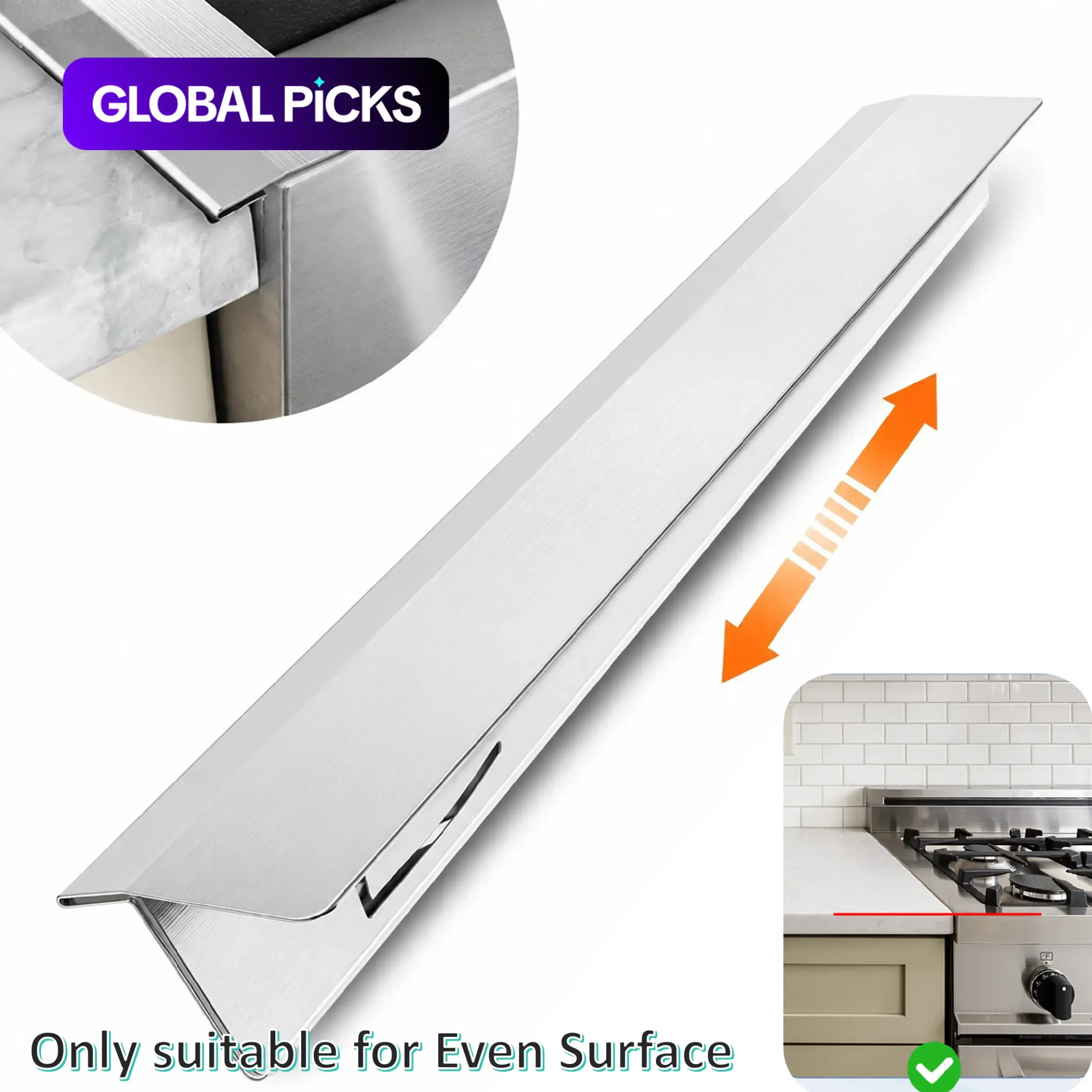 Adjustable Hob Stove Gap Cover, Easy to Clean, Adjustable Stainless Steel Stove Gap Covers, Heat Resistant Stove Counter Gap Filler Guard, Easy to Clean Kitchen Gap Cover for Flat Countertops, stainless cover for stove