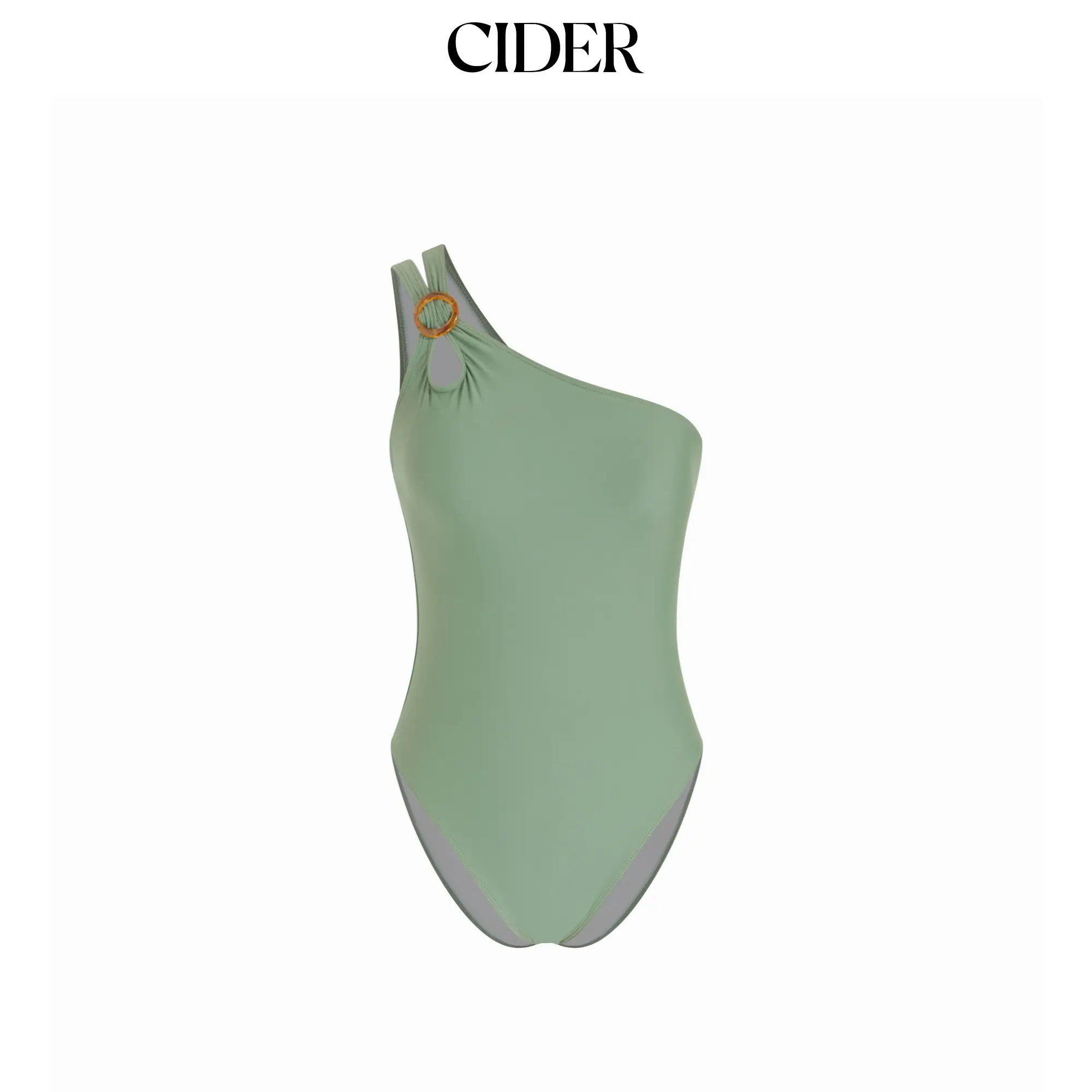 Cider Asymmetrical Neck One Piece Swimsuit With Resin Ring Detail