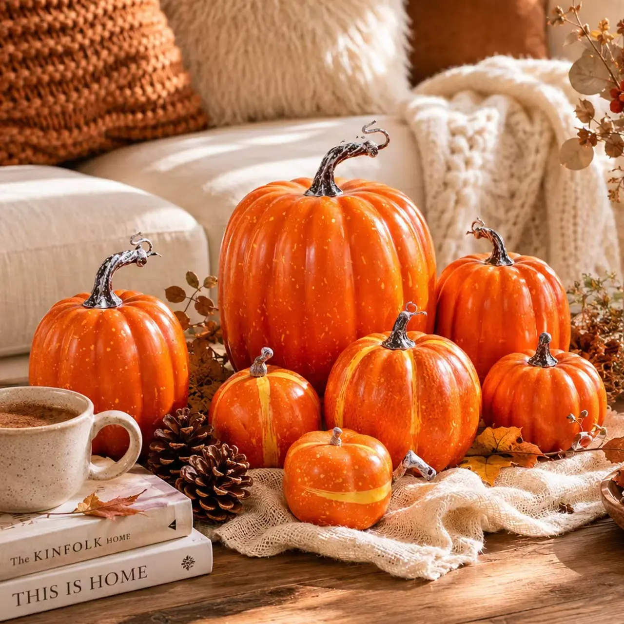 7-Piece Handmade Decorative Foam Pumpkin Decor Set, Fall Festival, Thanksgiving, Halloween Decoration, Party and Home Decor, Creative Autumn Gift