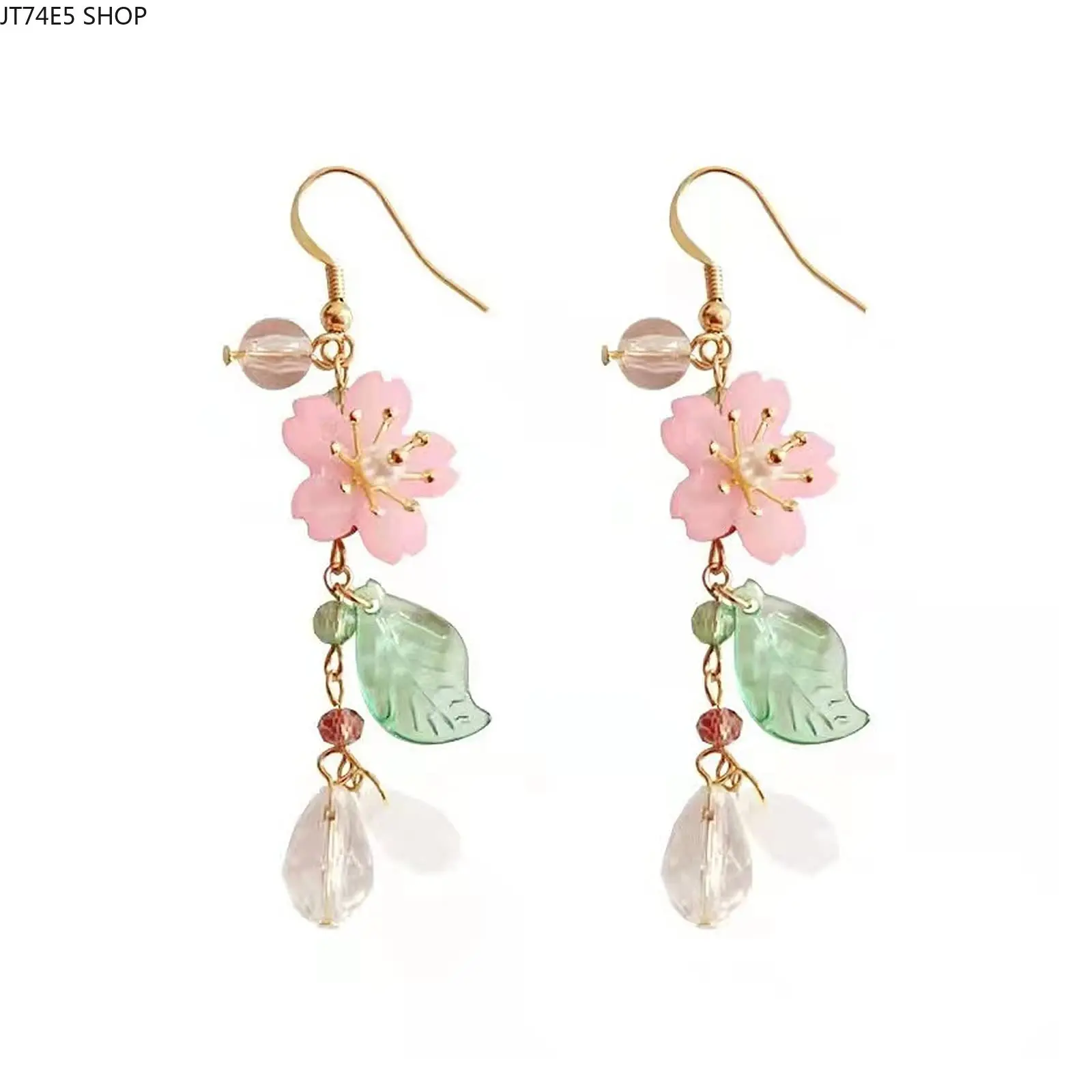 Mori super fairy ancient style Chinese wind chimes orchid earrings pink lotus tassel long ear hanging Hanfu glazed glass