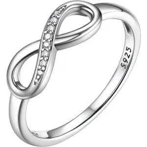 Bestyle Simple S925 Sterling Silver Infinity Rings Cubic Zirconia Rings, Nice Cute BFF Friendship Rings, Dainty Eternity Promise Wedding Bands Perfect Every Day Ring, Size 4-12, Words Engavable
