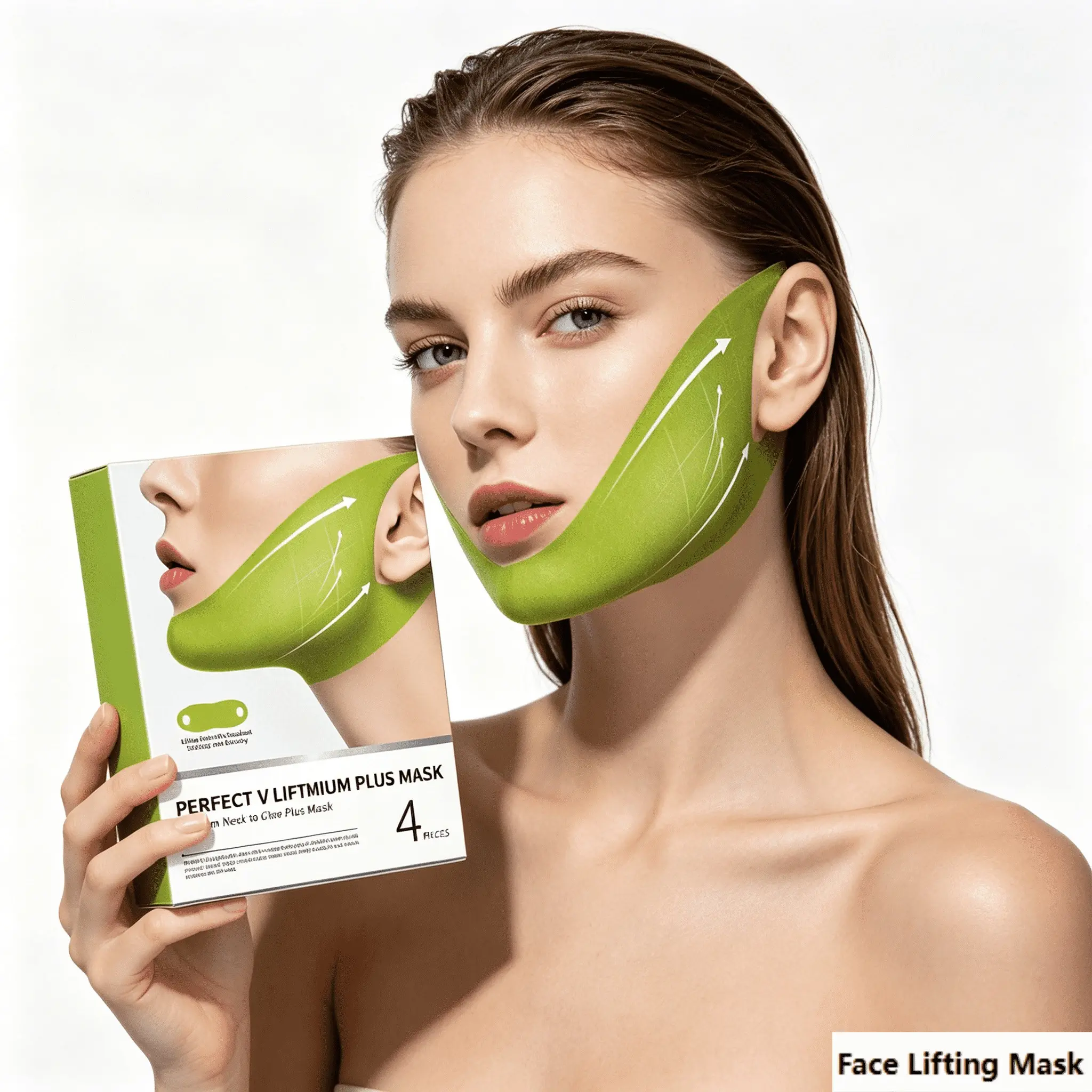 Photo Ready V Face Mask, Cactus Collagen Lifting Bandage, Sharpen Jawline, Eliminate Morning Chin Bloating, Nylon Fabric + Hydrogel, Firming Mask