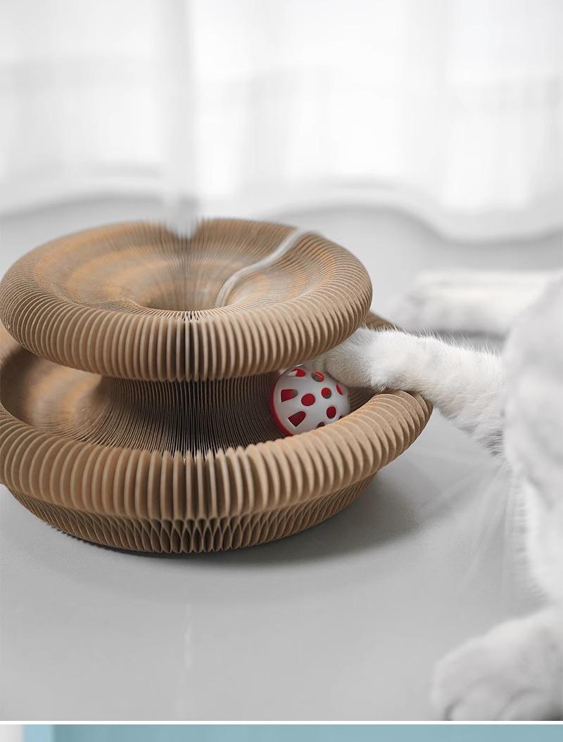 Foldable Magic Accordion Cat Scratcher with Bell, Corrugated Paper Wear-Resistant Cat Grinding Claw Nest, Interactive Self-Play Cat Toy for Boredom Relief