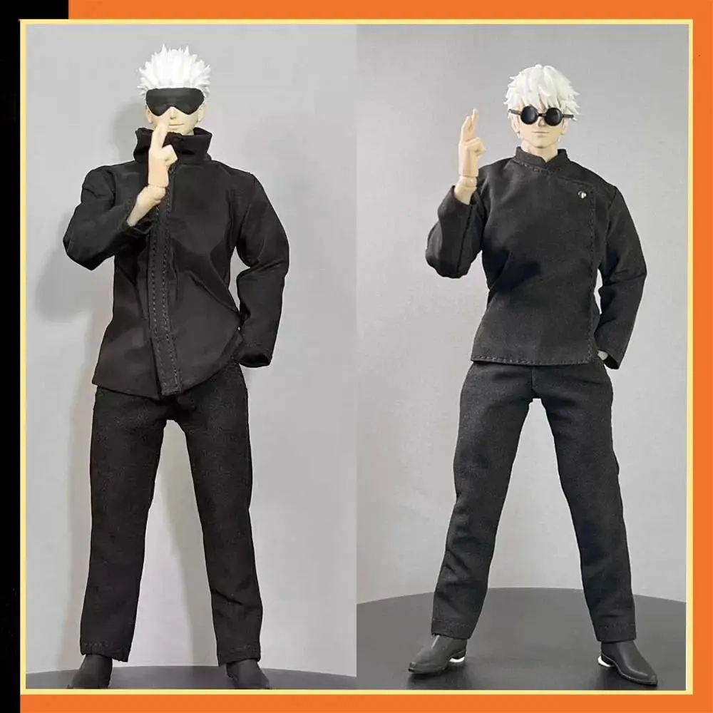 1/12 Scale Male Soldier Jujutsu Kaisen Gojo Satoru Clothings Black Coat Pants Clothes Set Fit 6" Action Figure Body Model Toys