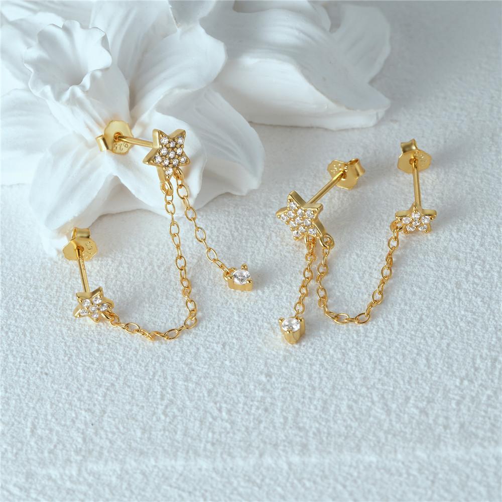 Silver Tassel Rhinestone Double Star Chain Drop Earrings Elegant Fashion Jewelry Accessories For Women Trendy Daily Wear Gifts For Her