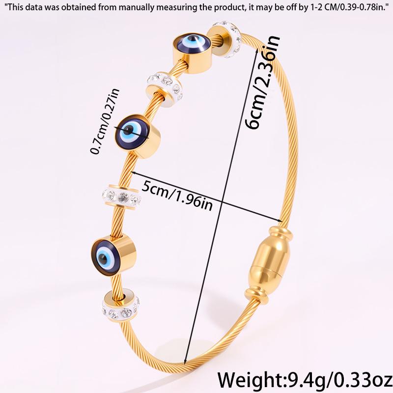 Devil's Eye Bracelets For Women Stainless Steel PVD Gold Plated Rhinestone Enamel Women Charm Bangle Waterproof Jewelry
