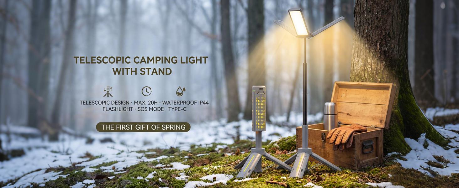 40" Telescopic Camping Lights with Stand, 8000mAh Rechargeable LED Work Light & Camp Lantern, 1000LM Portable Tripod Lamp, 20H Runtime for Power Outages, Survival Gear and Camping Essentials