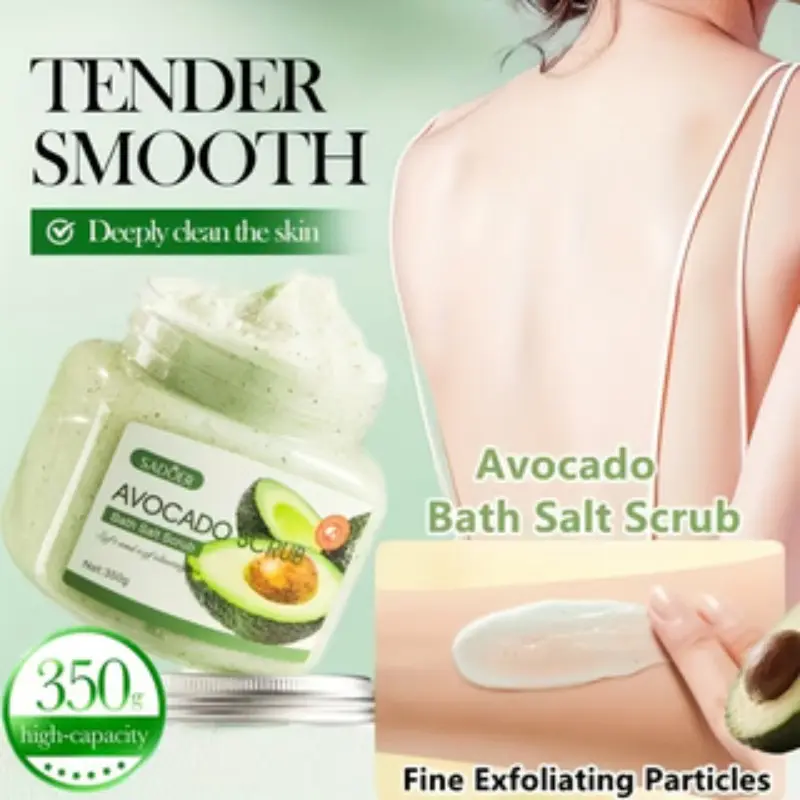 Avocado Bath Salt Exfoliator, Body Scrub, Fresh Scent, Deep Cleansing, Moisturizing, Gentle Physical Exfoliation, Family Size, Suitable for All Skin Types