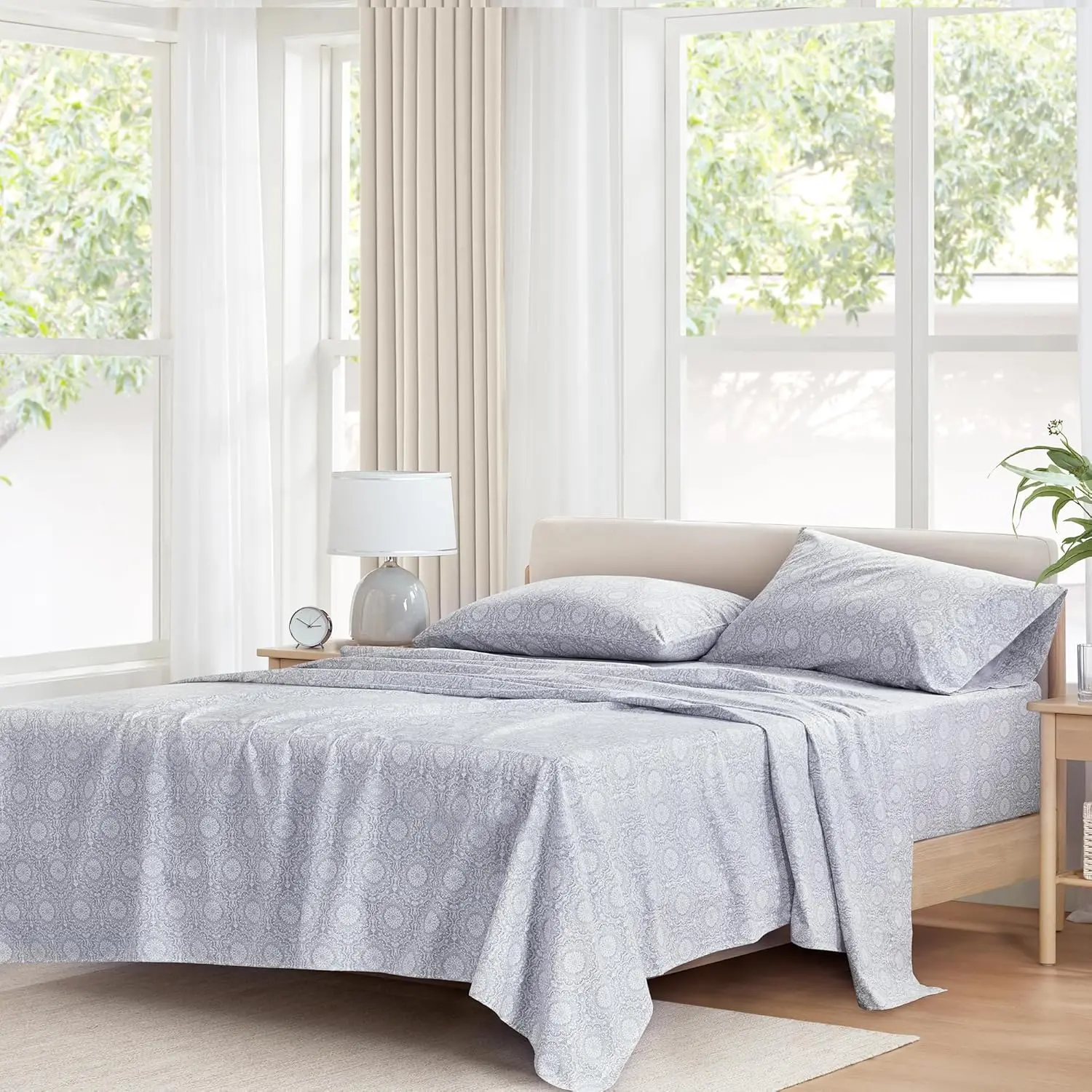 100% Cotton Sheets Queen, Breathable, Naturally Cool Cotton Sheets, Soft Cotton Bed Sheets with 14" Elastic Pocket Fits up to 16" Mattress, All Seasons Sheet Set, 4 Piece