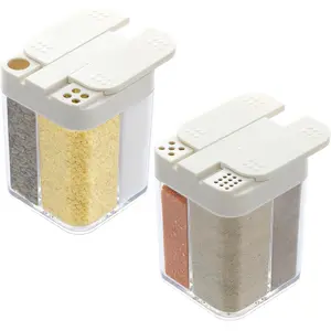 4 in 1 Portable Seasoning Containers for Camping Picnics Travel - 2 Packs Salt and Pepper Spice Shakers with 4 Sizes Hole for BBQ