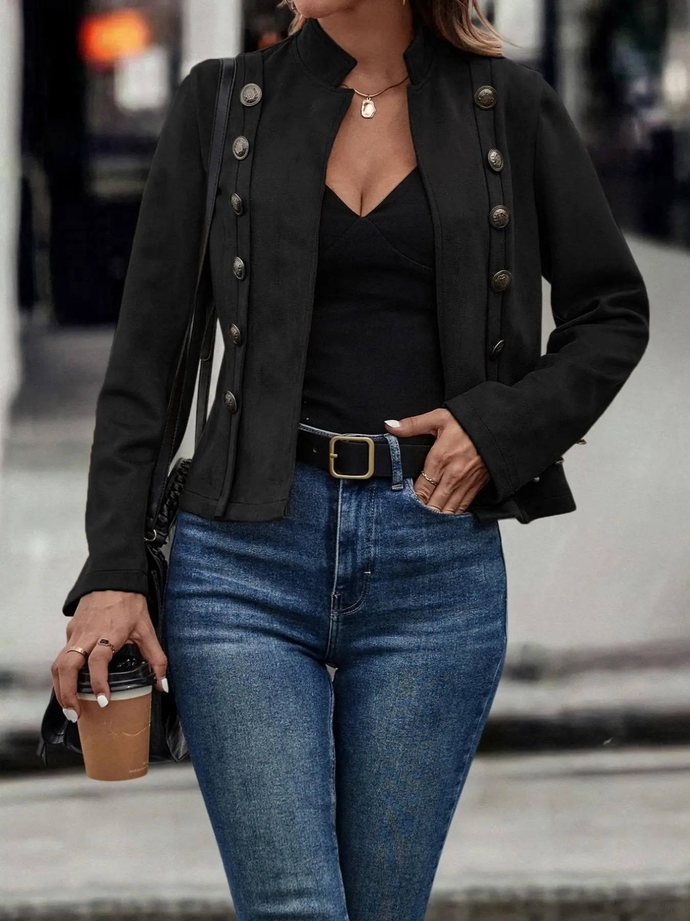 Women's Navy Windbreaker Jacket, Short Casual Outerwear, Fashionable Commuter Coat, Spring/autumn/winter Wear, Long Sleeve, Slim-Fitting